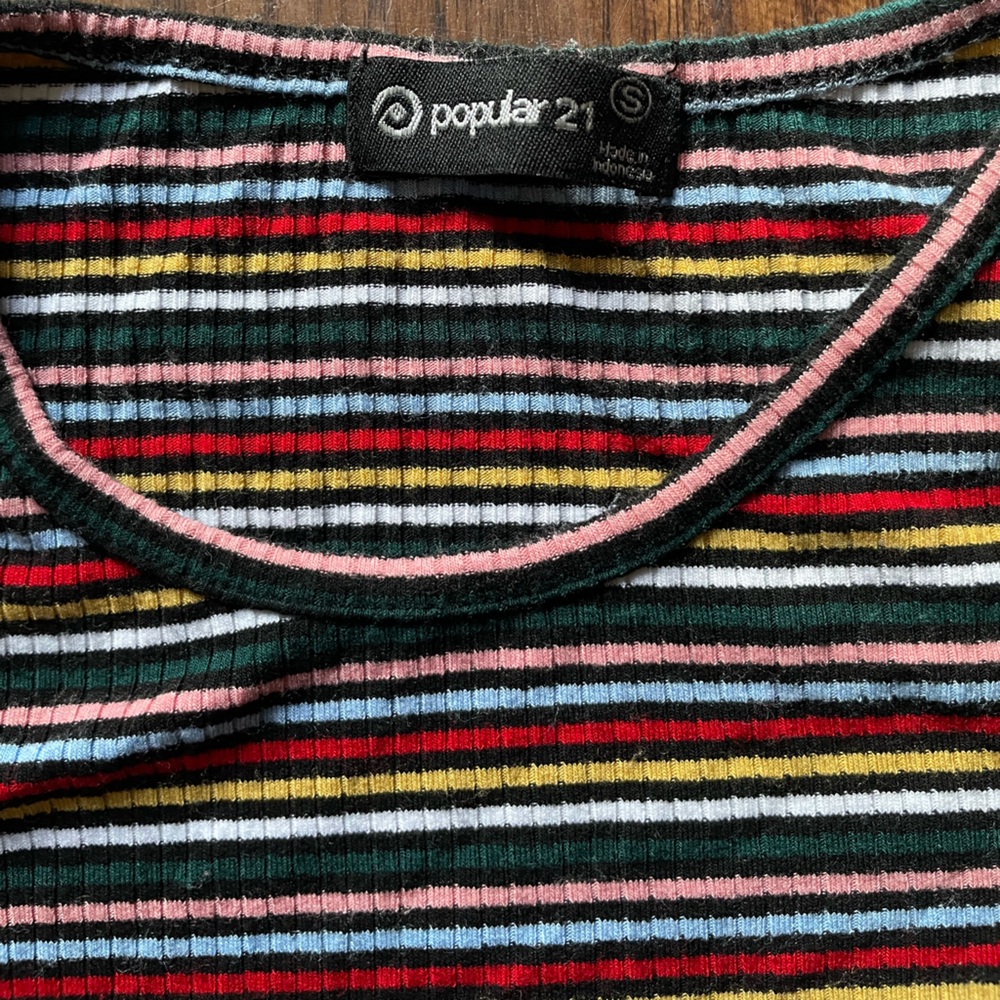 Popular 21 Multicolor Striped Ribbed Fitted Tee - Picture 2 of 6